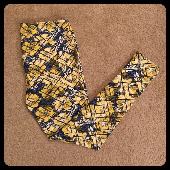 LuLaRoe Blue Yellow Floral TC Leggings - Picture 1 of 8
